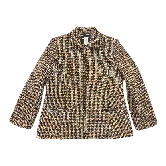 VTG! Sag Harbor Rainbow Pastel Tweed Gold Full Zip Blazer Jacket 12 70s‎ Retro - Picture 1 of 12
